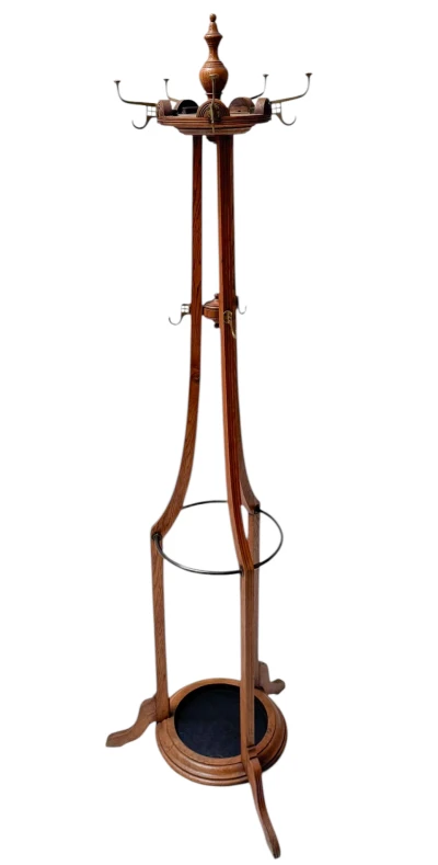 Arts & Crafts Coat Stand or Porte Manteau with Rotating Top, 1900s